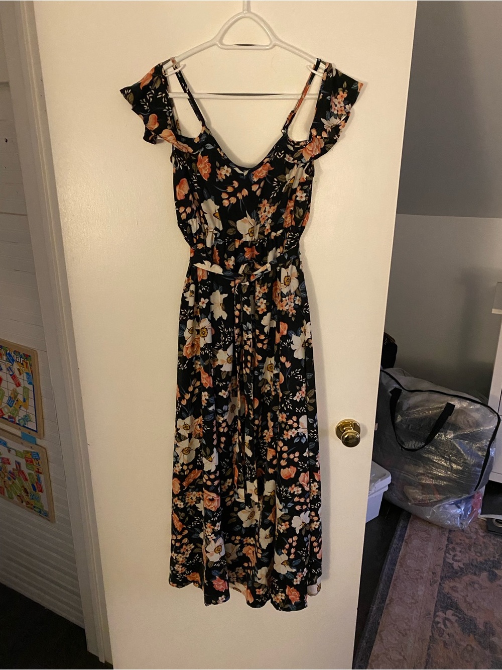 SHEIN Black Floral Maxi Dress with Peach and Cream Blooms